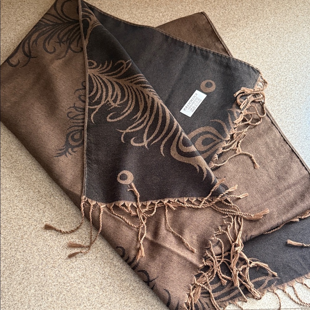 Pashmina Tan and Black Scarf